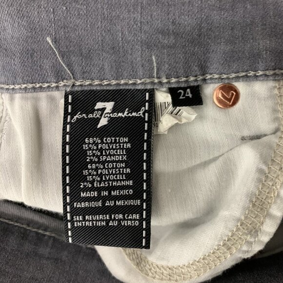 7 For All Mankind Ankle Guinevere Gray Distressed Skinny Jeans 24 - Picture 7 of 7